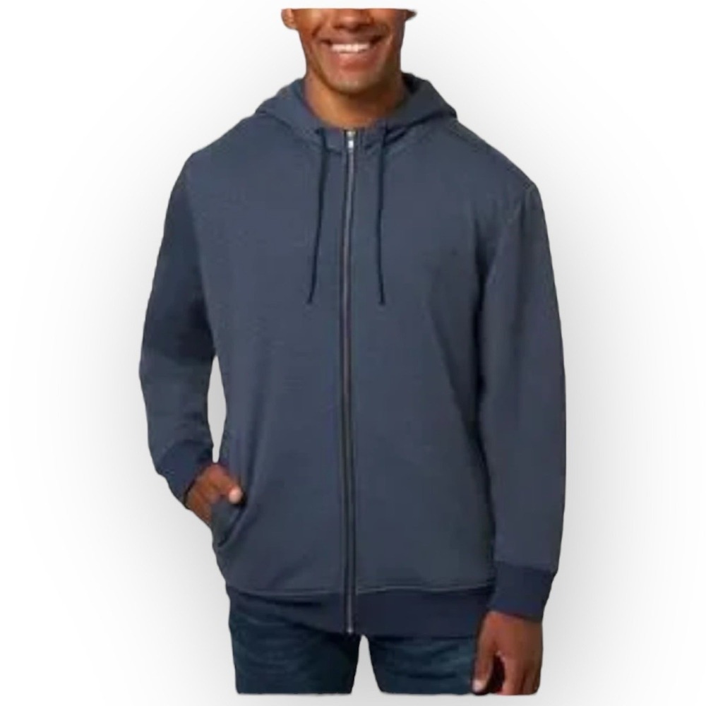 NWT Hang Ten Mens Full-Zip Heavyweight Fleece Hoodie - Medium Blue Striped